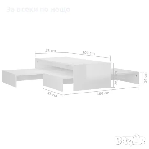 Комплект масички за кафе, бял гланц, 100x100x26,5 см Код P349, снимка 4 - Маси - 49799740