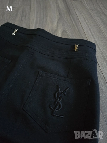 Жесток чер дамски панталон Yves Saint Laurent + златни брошки , снимка 3 - Панталони - 52926903