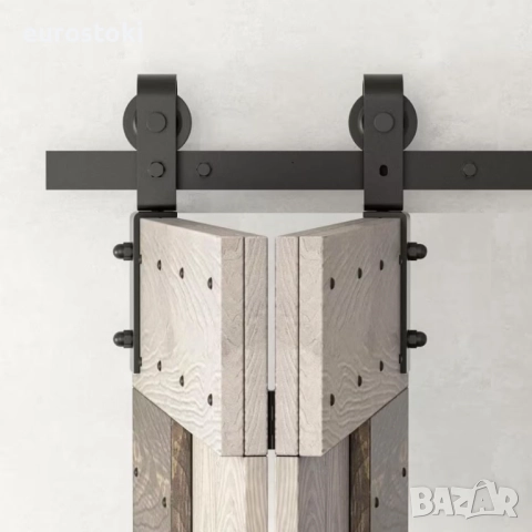 HOCONNIE Комплект за 4 двустранно сгъваеми плъзгащи се врати за плевня 274 см с релса за плъзгаща се, снимка 2 - Интериорни врати - 52515047