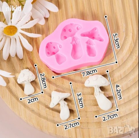 3 гъби гъбки гъба печурка силиконов молд форма украса декорация фондан торта глина шоколад и др, снимка 4 - Форми - 17192268