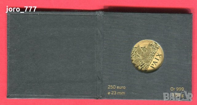 Златна монета 250 евро "Гълъб на мира" 2013 3.89 грама, снимка 3 - Нумизматика и бонистика - 38967169