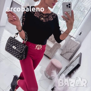 Дамски стягащи клинове с декоративни колани, 3цвята , снимка 11 - Клинове - 51931885