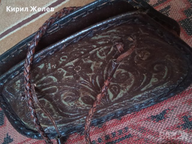 Стара дамска кожена чантичка ръчна маисторска изработка с красиви флорални орнаменти 38777, снимка 13 - Колекции - 41696825