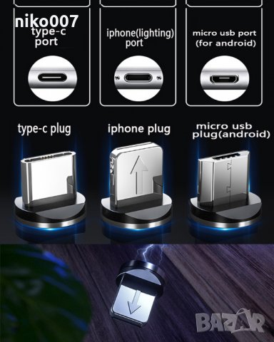 Нов модел-Светещ LED кабел за зареждане за телефон-IPHONE-Samsung и др., снимка 6 - USB кабели - 33865034