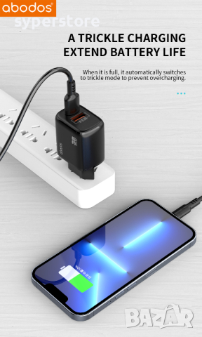 Зарядно за телефон адаптер 220V 38W USB3.0 + Type C  Digital One SP00925  abodos as-cs236 -5А Бързо , снимка 2 - Оригинални зарядни - 44744148