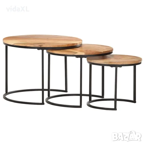 vidaXL Стифиращи маси, 3 бр, акация масив, снимка 6 - Маси - 56146539