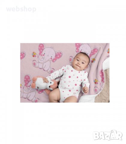 Детско Одеяло Шерпа Розови Слончета, снимка 3 - Спално бельо и завивки - 38823086