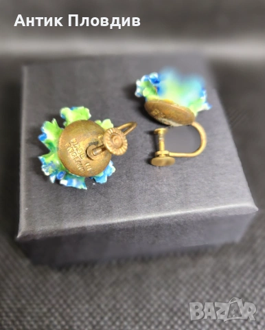 Винтидж английски обеци с незабравки – Made in England, снимка 4 - Обеци - 53719231