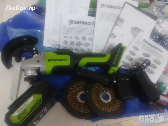 Ъглошлайф с батерии Greenworks GD24AGK4, 125 mm режещ нож, 10500 rpm, потребители с лява или

, снимка 2 - Други инструменти - 49151132
