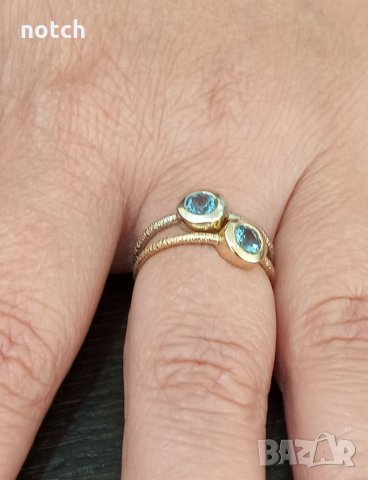 Златен пръстен с естествен топаз, снимка 8 - Пръстени - 34213463