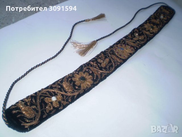    Черен дамски колан  бродерия сърмен конец, снимка 3 - Антикварни и старинни предмети - 34730631