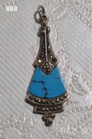 Сребърна висулка 925 проба с тюркоаз и маркизити 