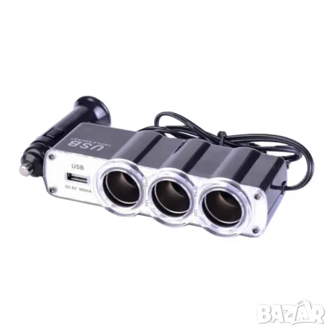 Разклонител за запалка с 3 гнезда и USB порт