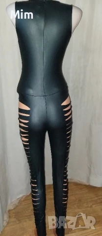  S/M Черен еластичен гащеризон на ленти , снимка 6 - Гащеризони - 50901857