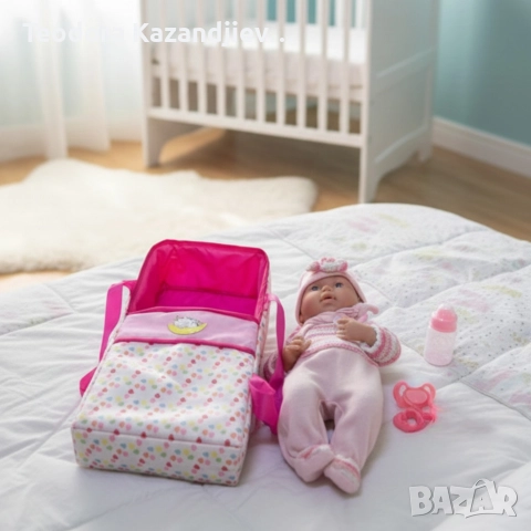 Кукла бебе с пълен комплект – Шише, пижама, легълце и аксесоари - 42 см - НА БЪЛГАРСКИ, снимка 5 - Кукли - 52583974