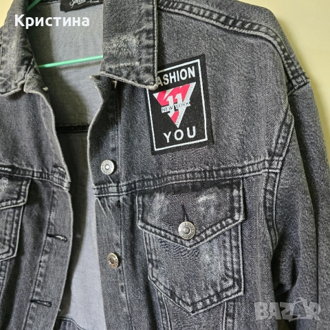 Дънково яке с връзки, снимка 2 - Якета - 51972296