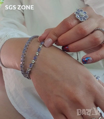 Нежна сребърна гривна с танзанит от Тайланд, снимка 3 - Гривни - 53455054
