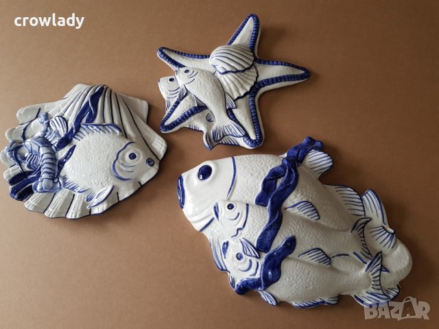 КРАСИВИ Керамични порцелан 3 морски декораций за стена, снимка 2 - Декорация за дома - 42103398