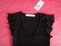 Mango нова черна рипсена блуза с къси набрани ръкави, снимка 7