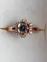 Руски златен пръстен с естествен топаз и фианити с форма на цвете, снимка 1