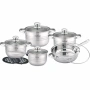 Комплект съдове за готвене 12 части Cheffinger, с индукционно дъно и стъклени капаци – тенджери, кас, снимка 7