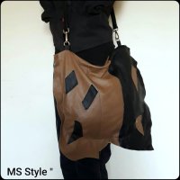 Асиметрична дамска чанта от естествена кожа с две лица! Ръчна изработка!, снимка 2 - Чанти - 34576568