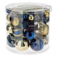 55 броя Комплект коледни топки + гирлянд, Златни и Сини в 4 размера, снимка 1 - Други стоки за дома - 42672118