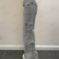 Дамски карго панталони с нестандартен дизайн в ретро стил с голям джоб и широк колан, 2цвята - 024, снимка 3 - Панталони - 41776500
