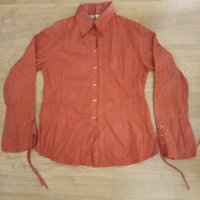 Елегантна дамска оранжева риза с камъчета и ексцентрично закопчаване, снимка 12 - Ризи - 38844508