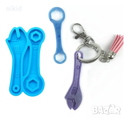 2 бр гаечен ключ инструменти силиконов молд форма за декорация фондан смола ключодържател , снимка 1