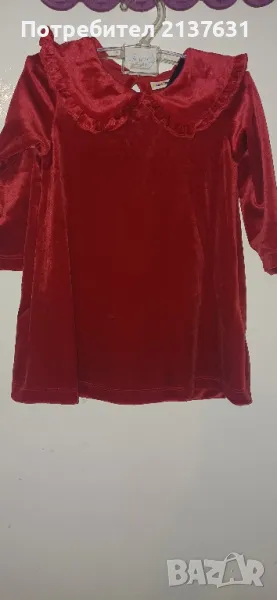 НОВА с етикет ДЕТСКА ЧЕРВЕНА  РОКЛЯ от КАДИФЕ  - Размер 86 / 92, снимка 1