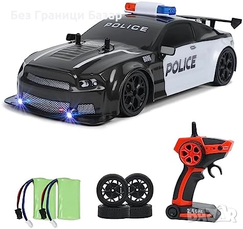 Нова играчка RC Полицейска дрифт кола 1:14 4WD с LED фарове и две батерии, снимка 1
