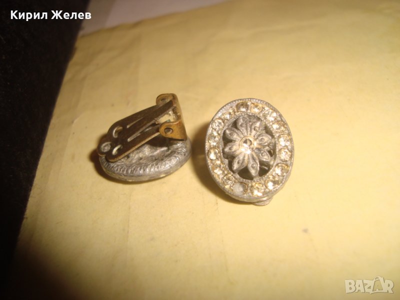 КРАСИВИ СТАРИ ПОСРЕБРЕНИ с ФАСЕТИРАН ЦИРКОН РЕТРО АРТ ФЛОРАЛНИ ОБЕЦИ КЛИПС 24804, снимка 1