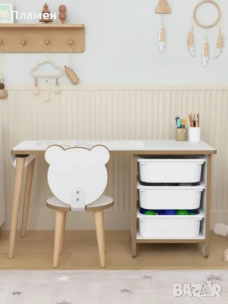 Детска маса със стол и рафт, снимка 1