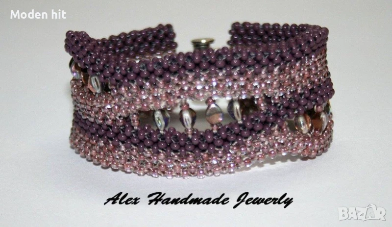 Ръчна изработка. Гривна от мъниста с две лица в лилаво., снимка 1