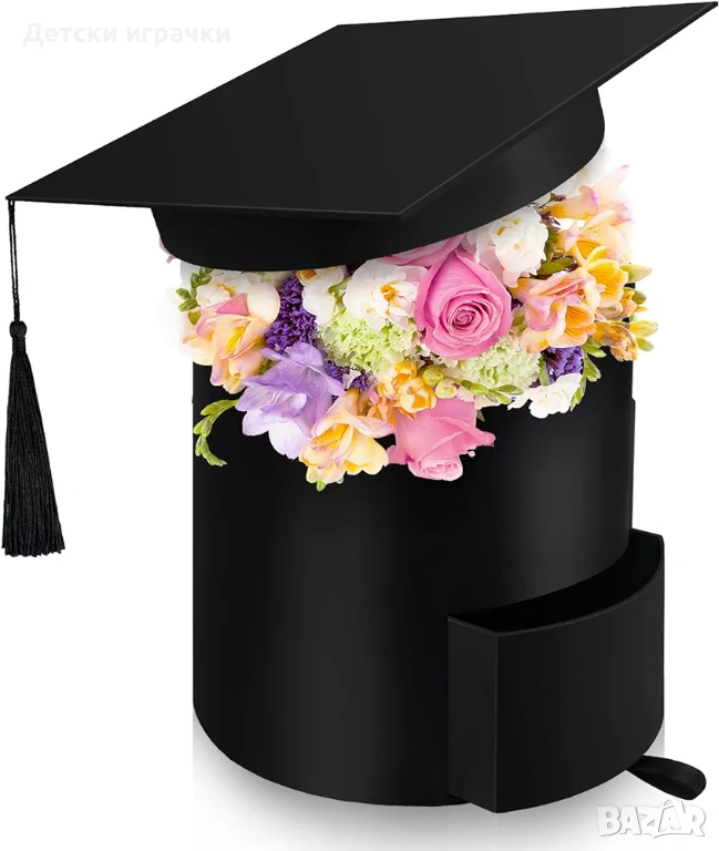 Подаръчна кутия с капак абитуриентска шапка, черна, снимка 1