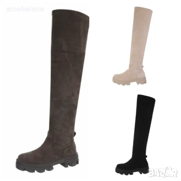 Дамски велурени ботуши над коляното, 3цвята , снимка 1