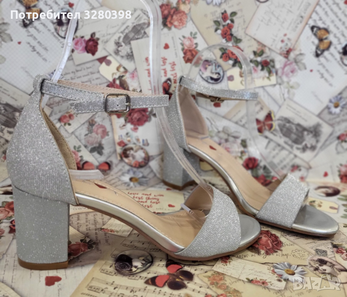 Елегантни дамски сандалети официални обувки на ток в сребрист цвят модел: 2088-58 silver, снимка 1