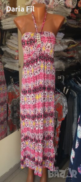 Дълга рокля в розово-жълти цветове с леко отворен гръб , снимка 1