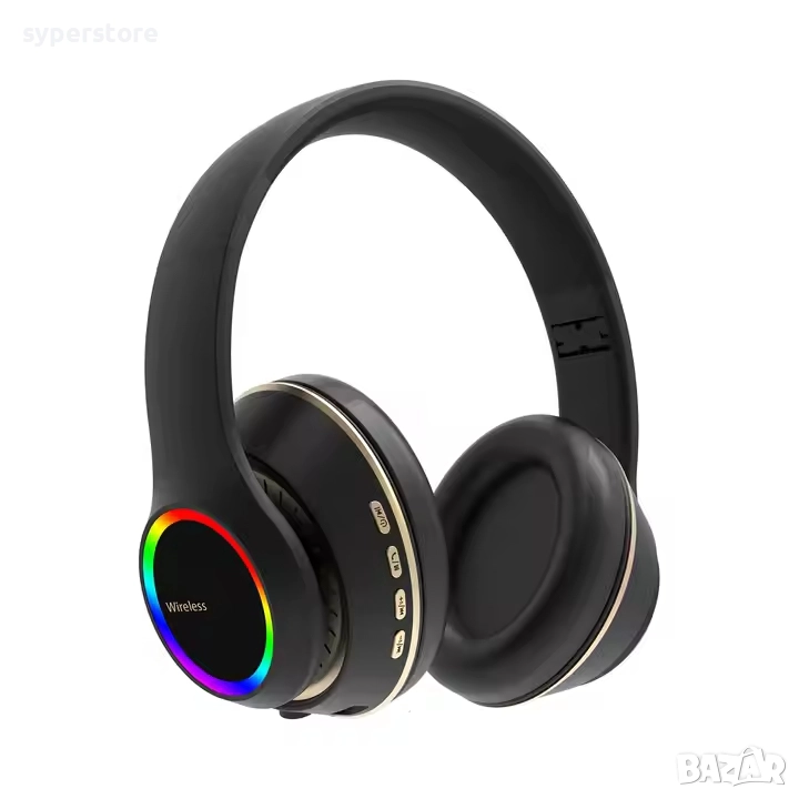 Слушалки за телефон, Безжични Блутут Digital One SP01024 aks-100, RGB, черни, Bluetoot, MP3, голяма , снимка 1