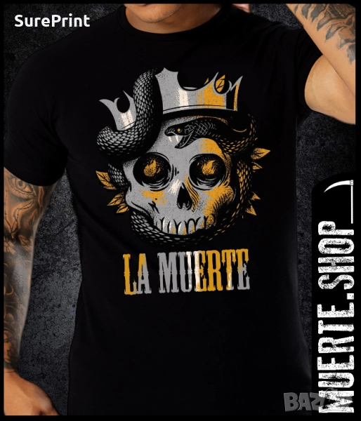 Черна тениска с щампа SKULL KING SNAKE, снимка 1