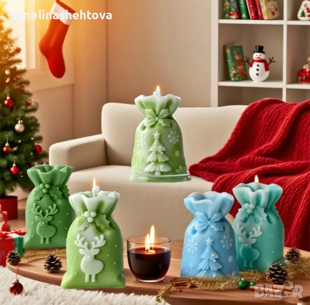 3D коледен чувал 2 модела с елха елен Силиконов молд форма за свещи гипс сапун смола , снимка 1