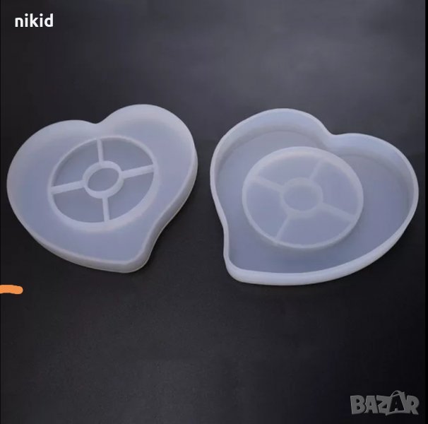 Сърце поставка основа за свещ силиконов молд форма калъп за смола гипс шоколад свещник, снимка 1
