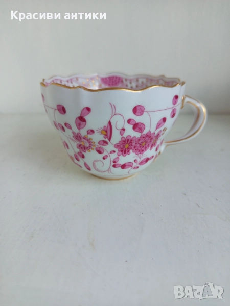 Антикварна чаша порцелан Meissen Indian Pink Flower 1815, снимка 1
