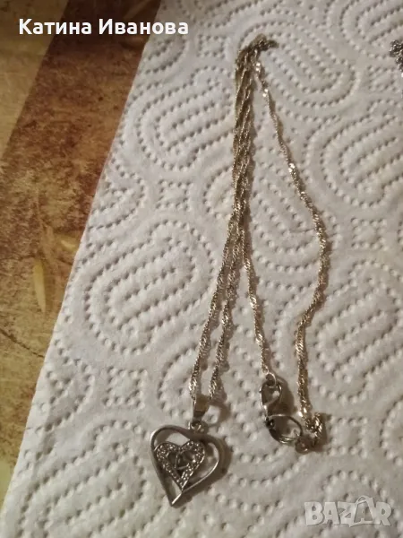 Сребърно колие с висулка сърце, снимка 1