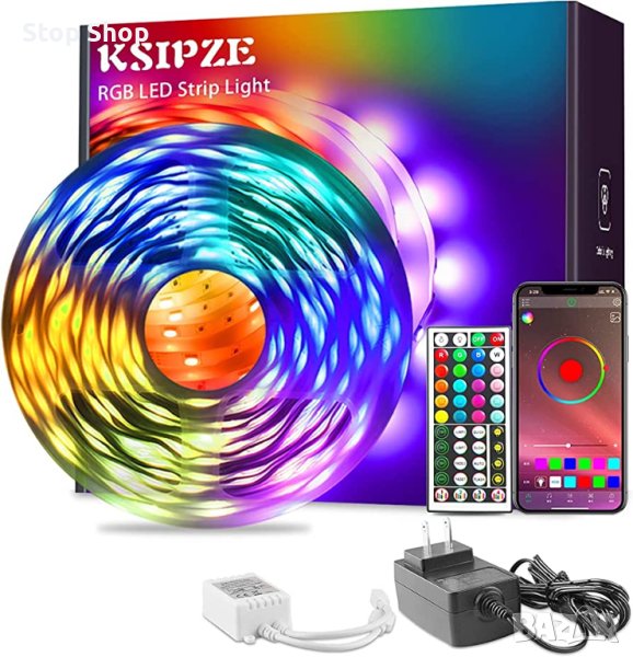 KSIPZE Wifi 2x15метра Led Strip Lights RGB Music Sync Bluetooth Led  дистанционно , снимка 1