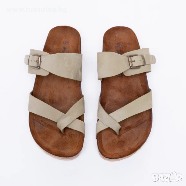 🥁 Намаление - Бежови дамски летни чехли от естествен набук | Марка Tuasolea, снимка 1