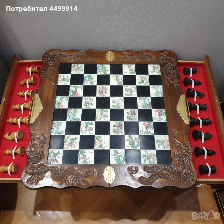 Китайски ръчно резбован дървен шах, снимка 1