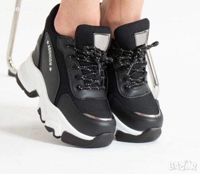 Кецове на платформа - черна кожа с бяло ходило - PA30, снимка 1