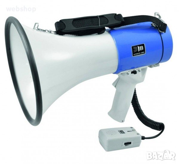 Мегафон UM-1, рупорен, сирена, запис, 50W, 12VDC, 8xR14, USB, 600m, снимка 1
